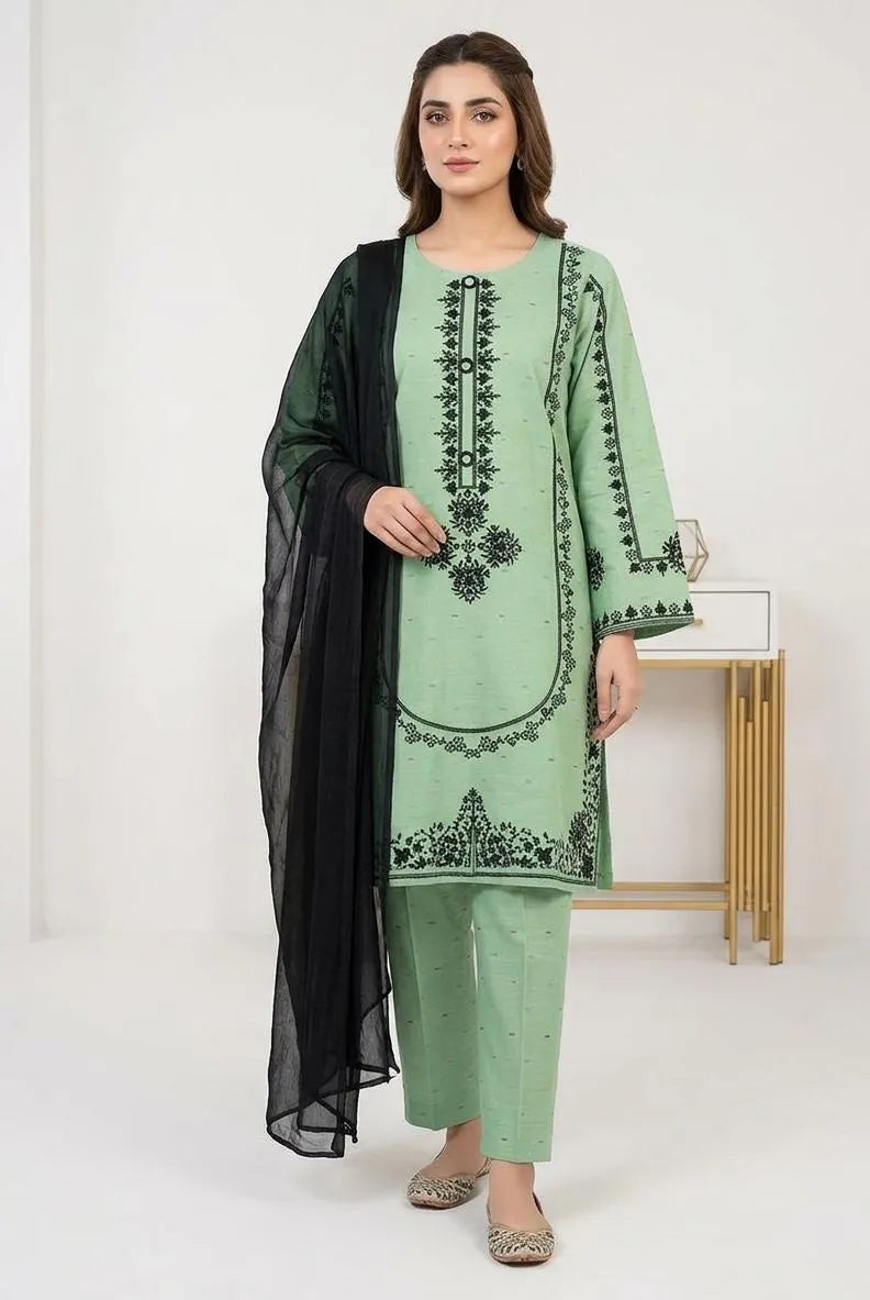 Elegant Embroidered Cotton Lawn 3 Piece Suit With Chiffon Dupatta – Multicolor
