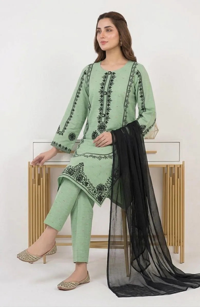 Elegant Embroidered Cotton Lawn 3 Piece Suit With Chiffon Dupatta – Multicolor