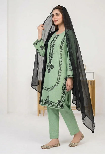 Elegant Embroidered Cotton Lawn 3 Piece Suit With Chiffon Dupatta – Multicolor