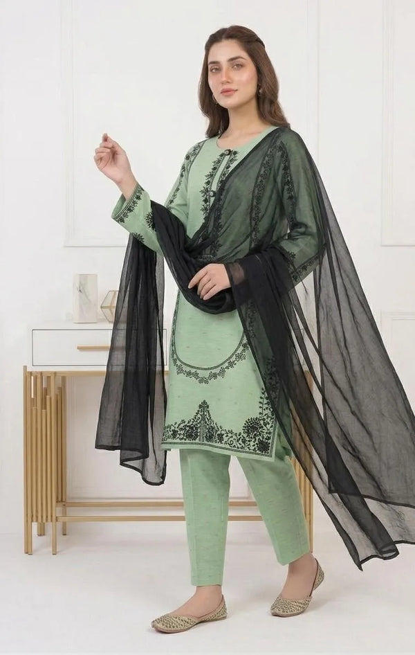 Elegant Embroidered Cotton Lawn 3 Piece Suit With Chiffon Dupatta – Multicolor