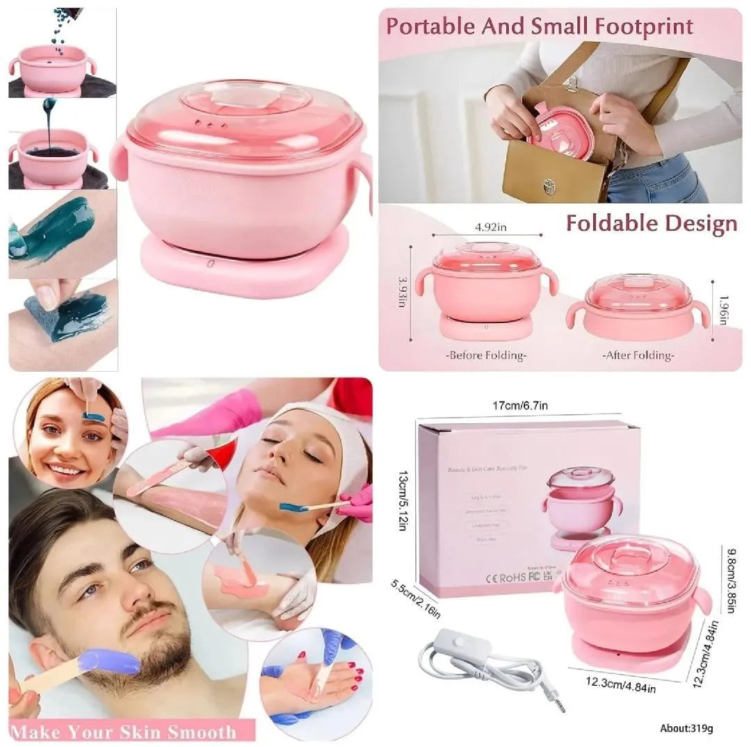 Portable Silicone Wax Heater Machine for Painless Hair Removal – Pink