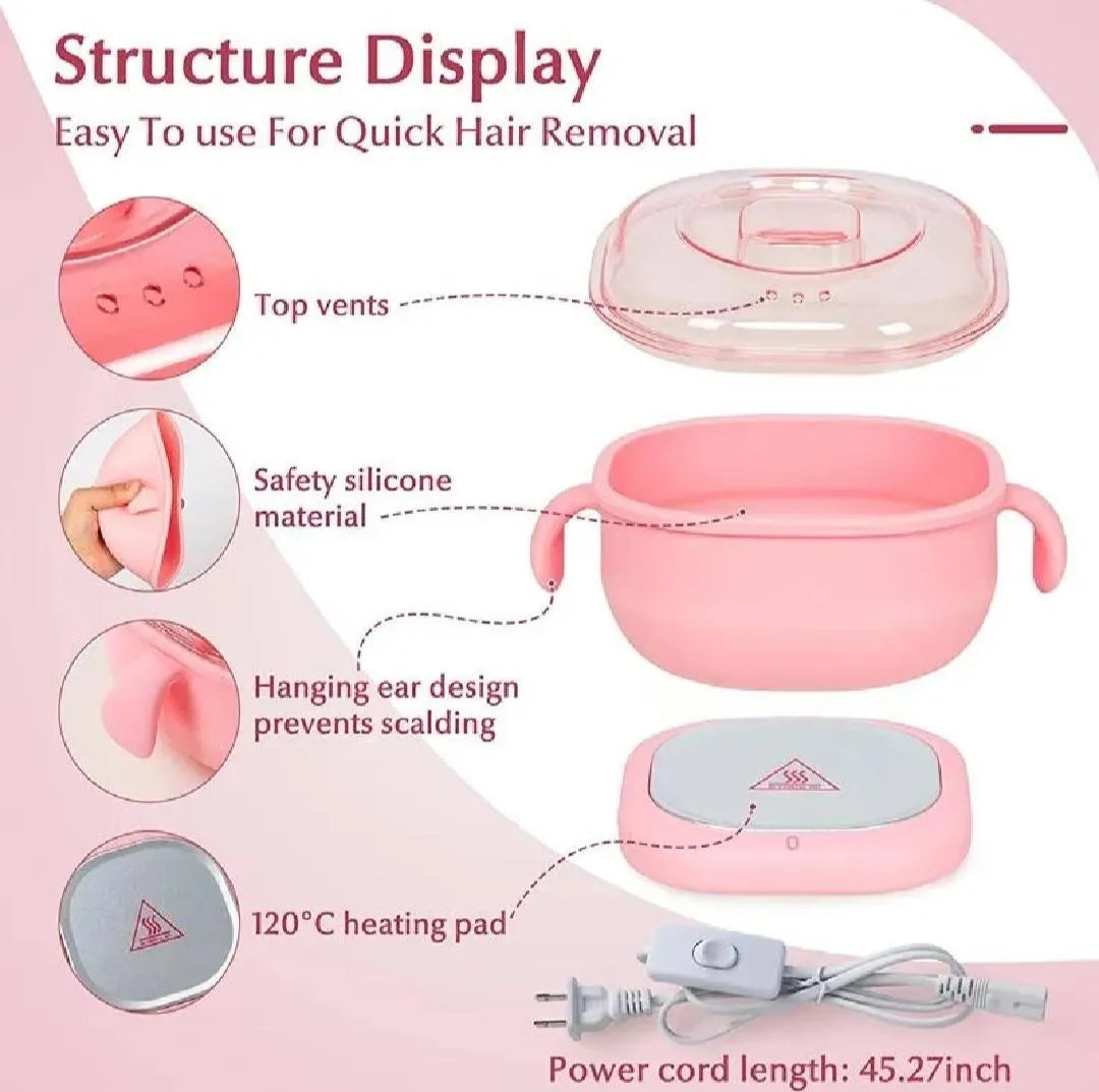 Portable Silicone Wax Heater Machine for Painless Hair Removal – Pink