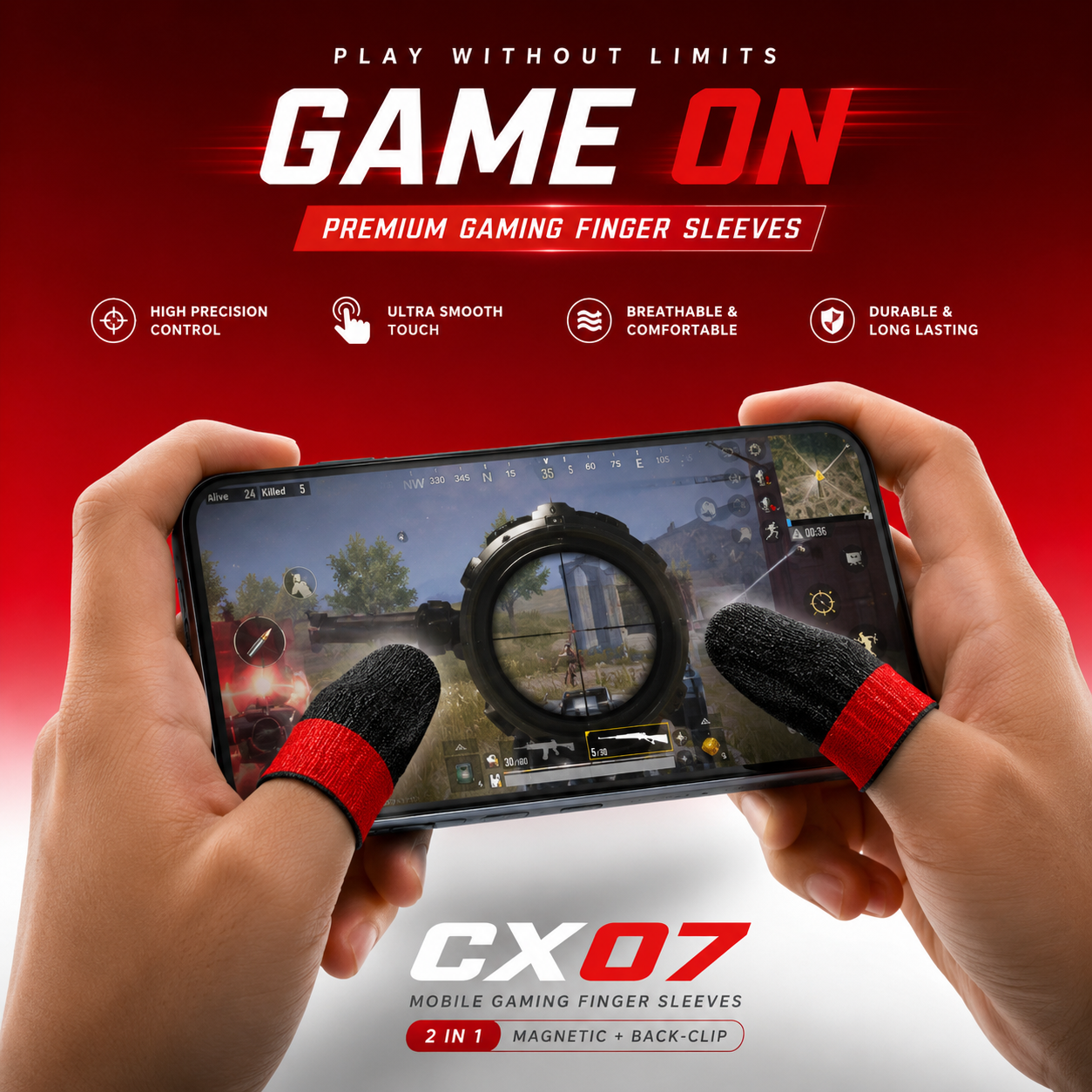 CR7 Premium Gaming Finger Sleeves (2 PCS) – Ultra Smooth Touch, Anti-Sweat, High Sensitivity Thumb Sleeves for PUBG, Free Fire, COD Mobile & Mobile Gaming