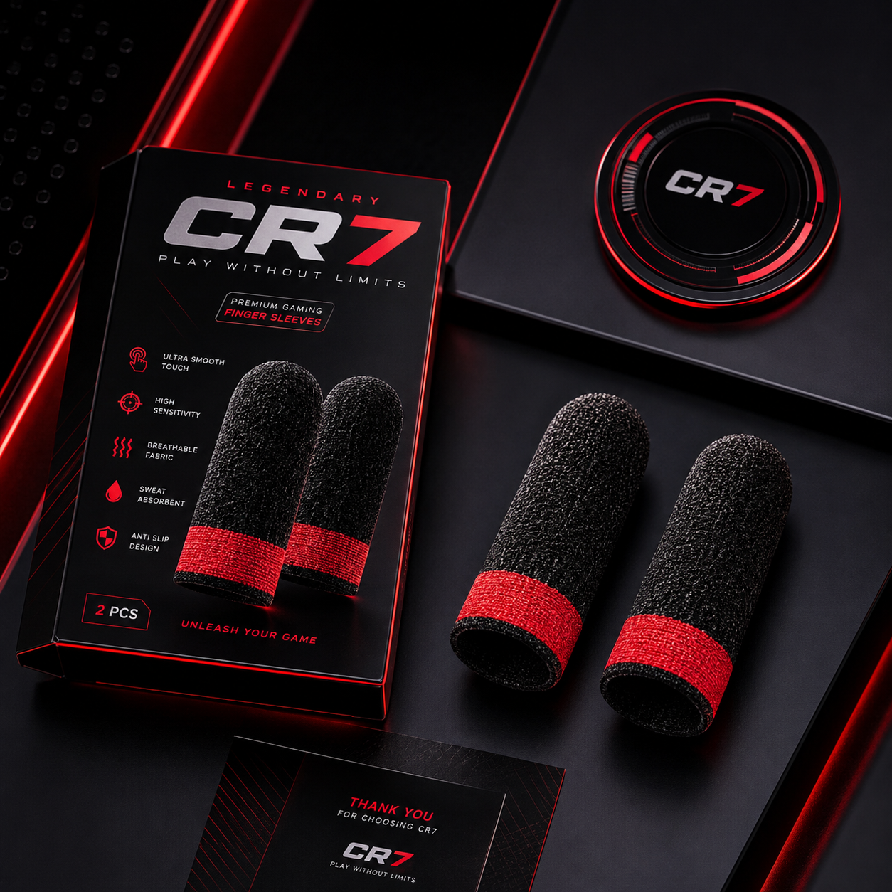 CR7 Premium Gaming Finger Sleeves (2 PCS) – Ultra Smooth Touch, Anti-Sweat, High Sensitivity Thumb Sleeves for PUBG, Free Fire, COD Mobile & Mobile Gaming