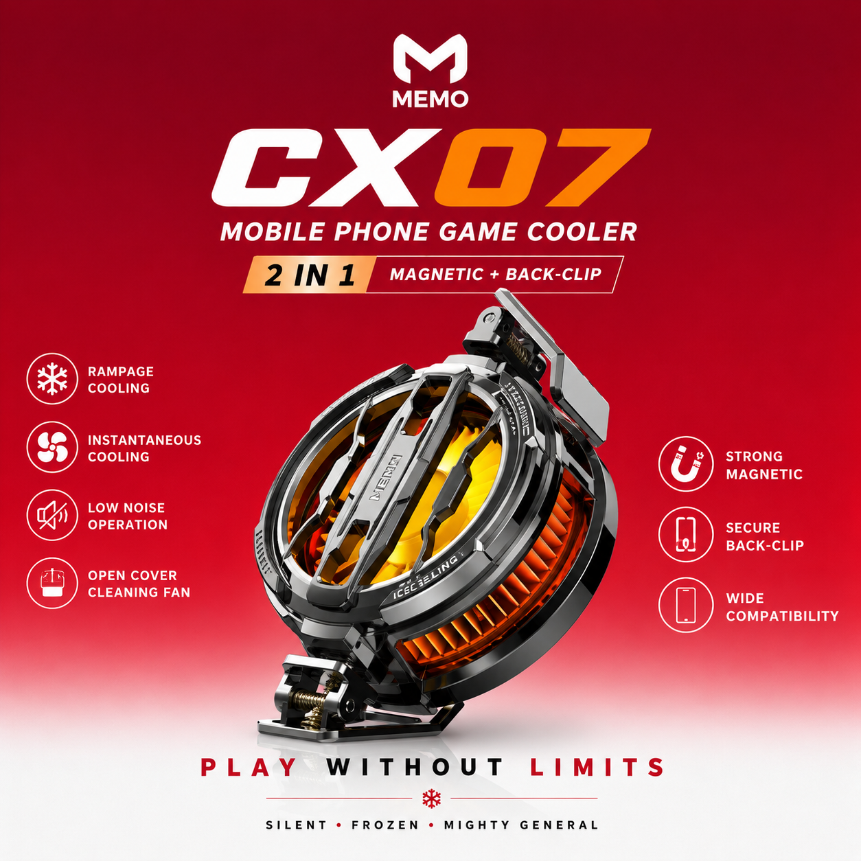 MEMO CX07 Mobile Phone Cooler | Magnetic Gaming Cooling Fan