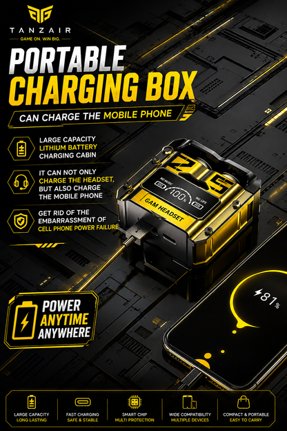 TANZAIR Portable Charging Box Gaming Earbuds – Bluetooth 5.3 | Power Bank Case | Low Latency | HD Stereo Sound