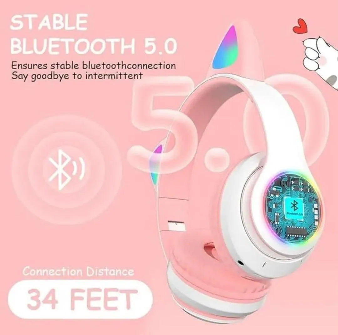 TANZAIR RGB Cat Ear Wireless Bluetooth Headphones – Cute Gaming Headset with HD Stereo Sound