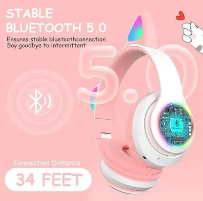 TANZAIR RGB Cat Ear Wireless Bluetooth Headphones – Cute Gaming Headset with HD Stereo Sound
